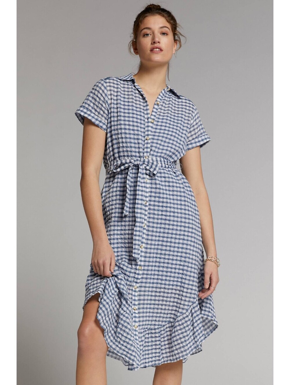 Maeve by Anthropologie Finley Cotton Midi Shirtdress Gingham Blue SZ S